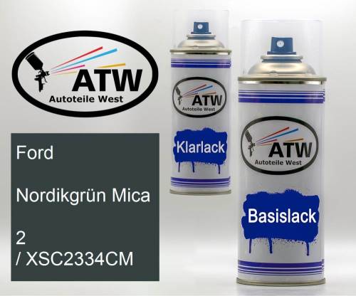 Ford, Nordikgrün Mica, 2 / XSC2334CM: 400ml Sprühdose + 400ml Klarlack - Set, von ATW Autoteile West.